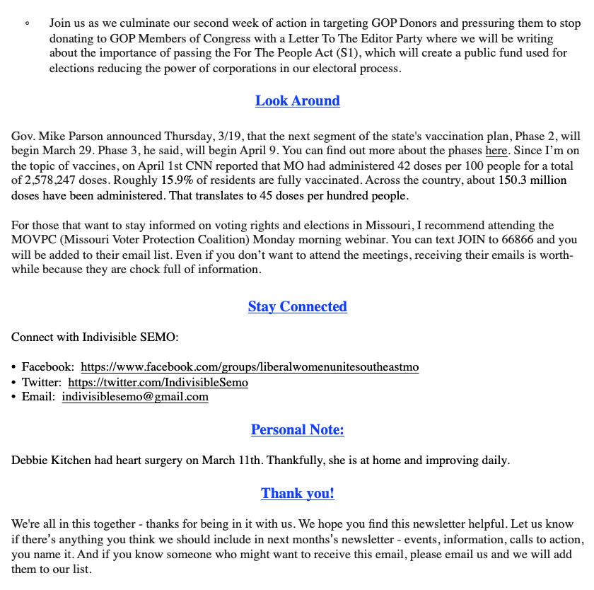 IndivisibleSemo's tweet photo. Our latest newsletter. Please DM us with your email address if you'd like to receive it via email. https://t.co/b4ihnQWsDn