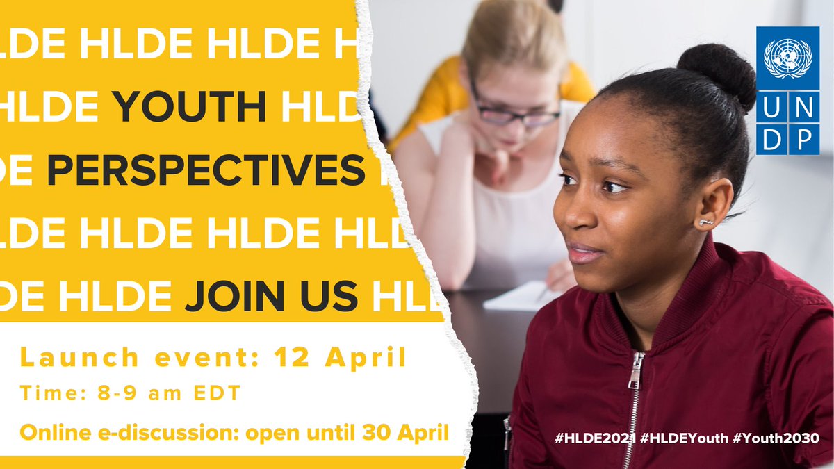 UNDPplanet's tweet photo. Join us on April 12 at 8 am EDT for the launch of a special youth consultation aligned with the @UN High-Level Dialogue on Energy!
⚡ Save your spot for the event: https://t.co/HSY59O8Om9
⚡Join the #SparkBlue group: https://t.co/mAywetprBk
#HLDE2021 #HLDEYouth #Youth2030 https://t.co/8TwGyv9MlQ