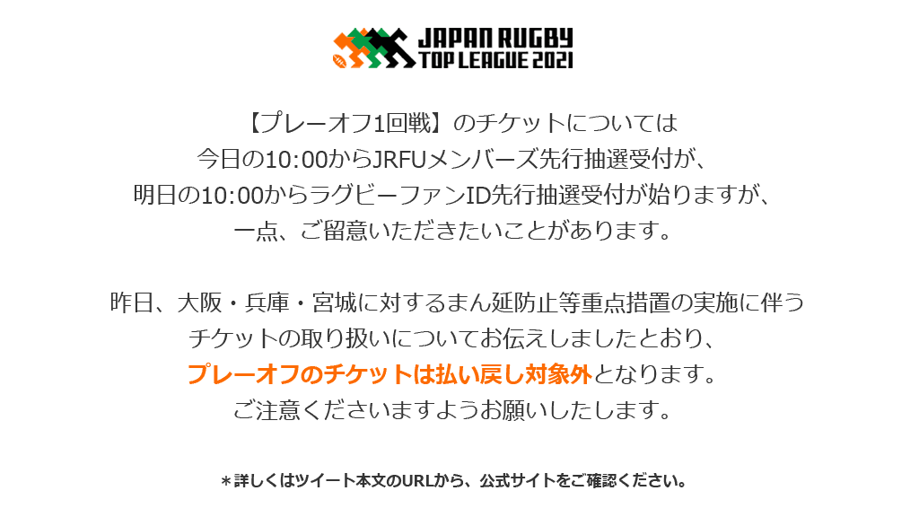 ラグビー チケット 払い戻し