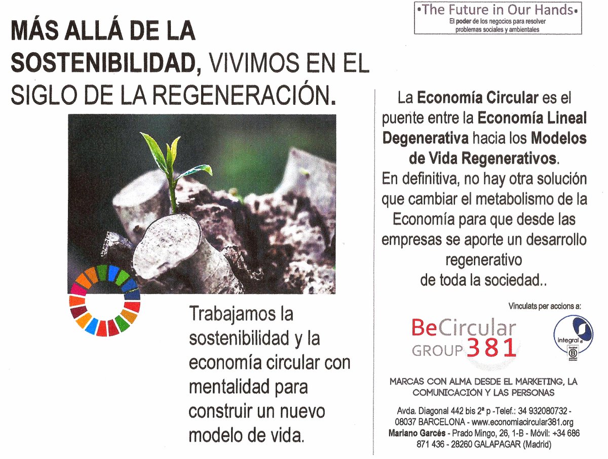 Actuarum381's tweet image. La @EconomiaCrcular no es solo reciclar y ni mucho menos se centra en los residuos como recursos. La Economia Circular es cambiar de arriba abajo los modelos de negocio para ser motor de transformación en la manera de vivir. Es crear modelos sociales REGENERATIVOS.