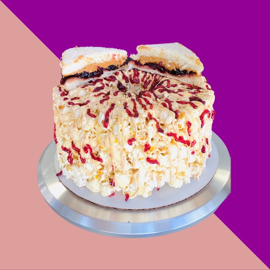 It's peanut butter jelly time! Actually.. it's #NationalPeanutButterandJellyDay! What better way to celebrate than with a #PBandJ #popcorncake! #popcornlover #popilicious #peanutbutterjellytime