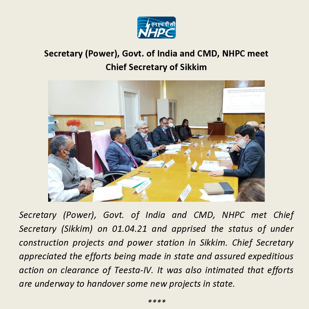 nhpcltd's tweet photo. Secretary (Power), Govt. of India and CMD, NHPC meet Chief Secretary of Sikkim
#hydropower #MinistryofPower #secypower #chiefsecysikkim #nhpcltd https://t.co/Z0zlfbfAdF