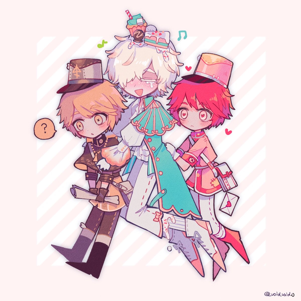 multiple boys 3boys male focus hat blonde hair capelet ?  illustration images