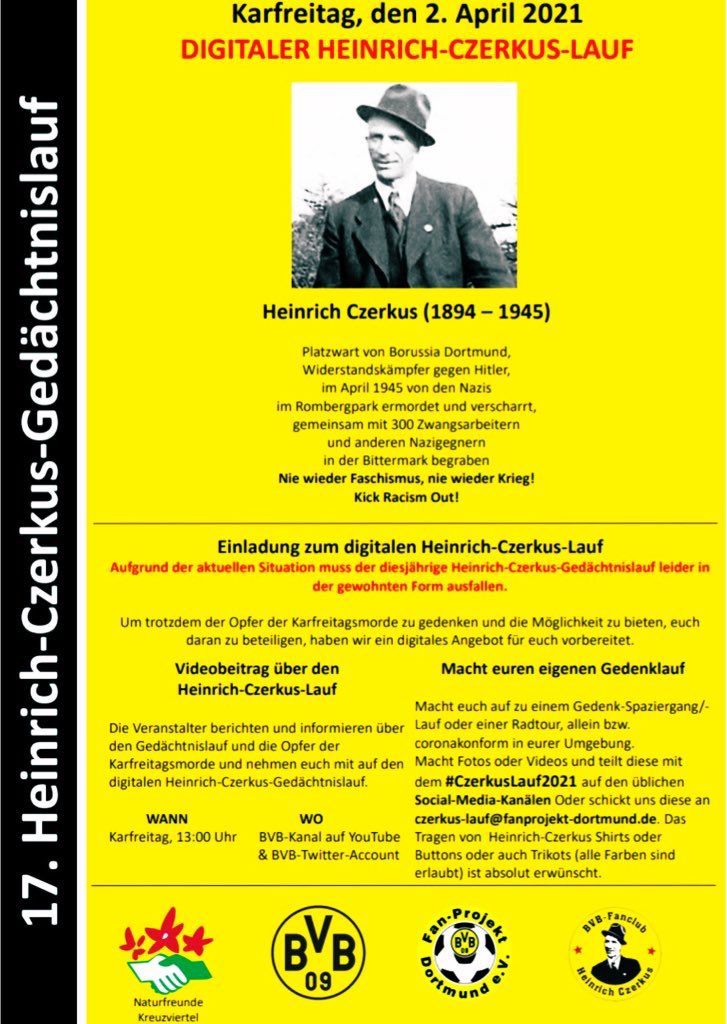 Greschnittker's tweet photo. #Karfreitag ist traditionell Heinrich-Czerkus-Lauf in #Dortmund Auch 2021! Gucken lohnt sich!  #CzerkusLauf2021 #NieWieder #KickRacismOut #BVB https://t.co/kqDznRecnu https://t.co/TLhLKioUUd