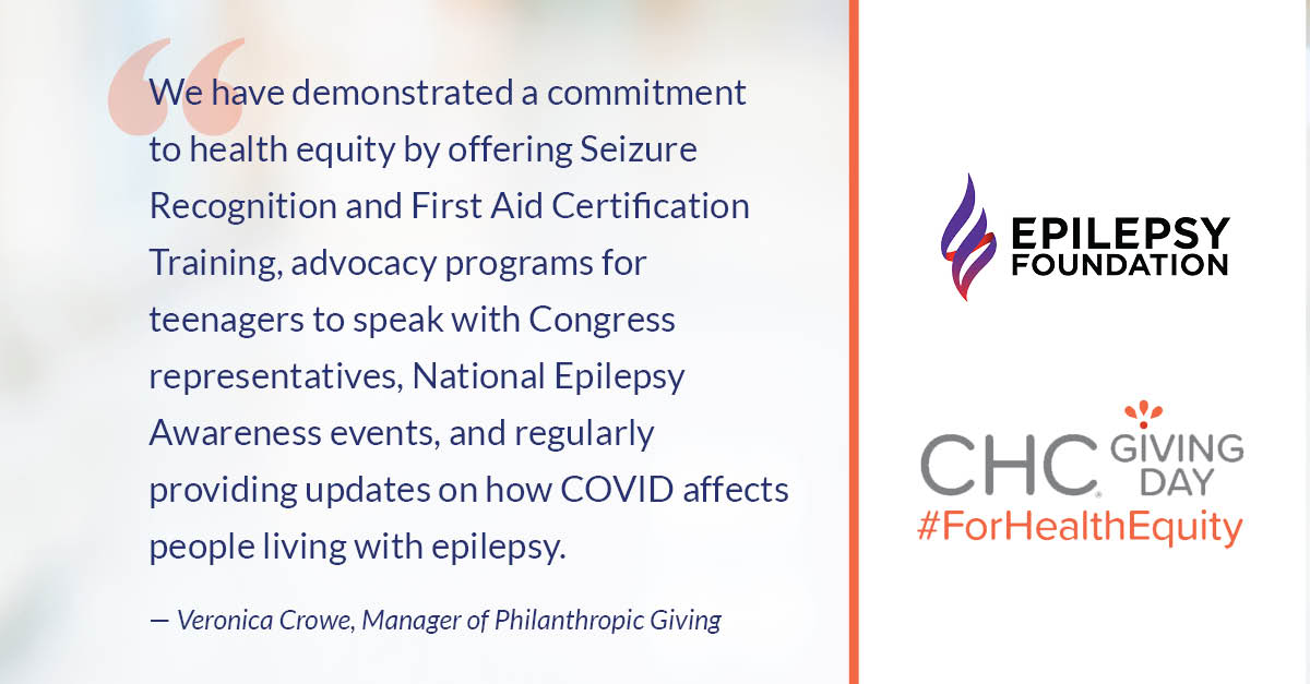 chcimpact's tweet photo. Our nonprofit partners do great work and this #spotlightseries feature shows how @EpilepsyFdn is working to advance #health equity. Learn more about our recent Giving Day and how you can support #forhealthequity at https://t.co/gLuA3kJNdh. https://t.co/DAgxSL0Ayl