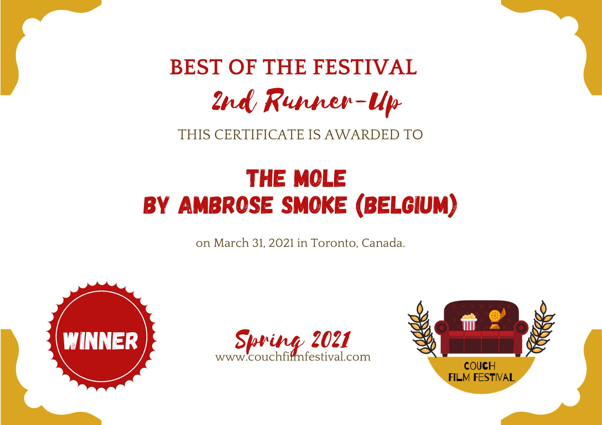 Ambrose Smoke on Twitter "Quasiwon Best Film award, “The Mole” is 2nd