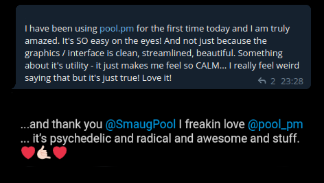 pool_pm's tweet photo. Thank you to the 1024 https://t.co/rd0991jssk followers and welcome to newcomers💜❤️

Yes, powers of 2 are nicer, and I was late for the base 10 milestone anyway😉

Let's celebrate with two of the most awesome comments I received recently🙏

#Cardano 💫 https://t.co/7VuTylRqfq