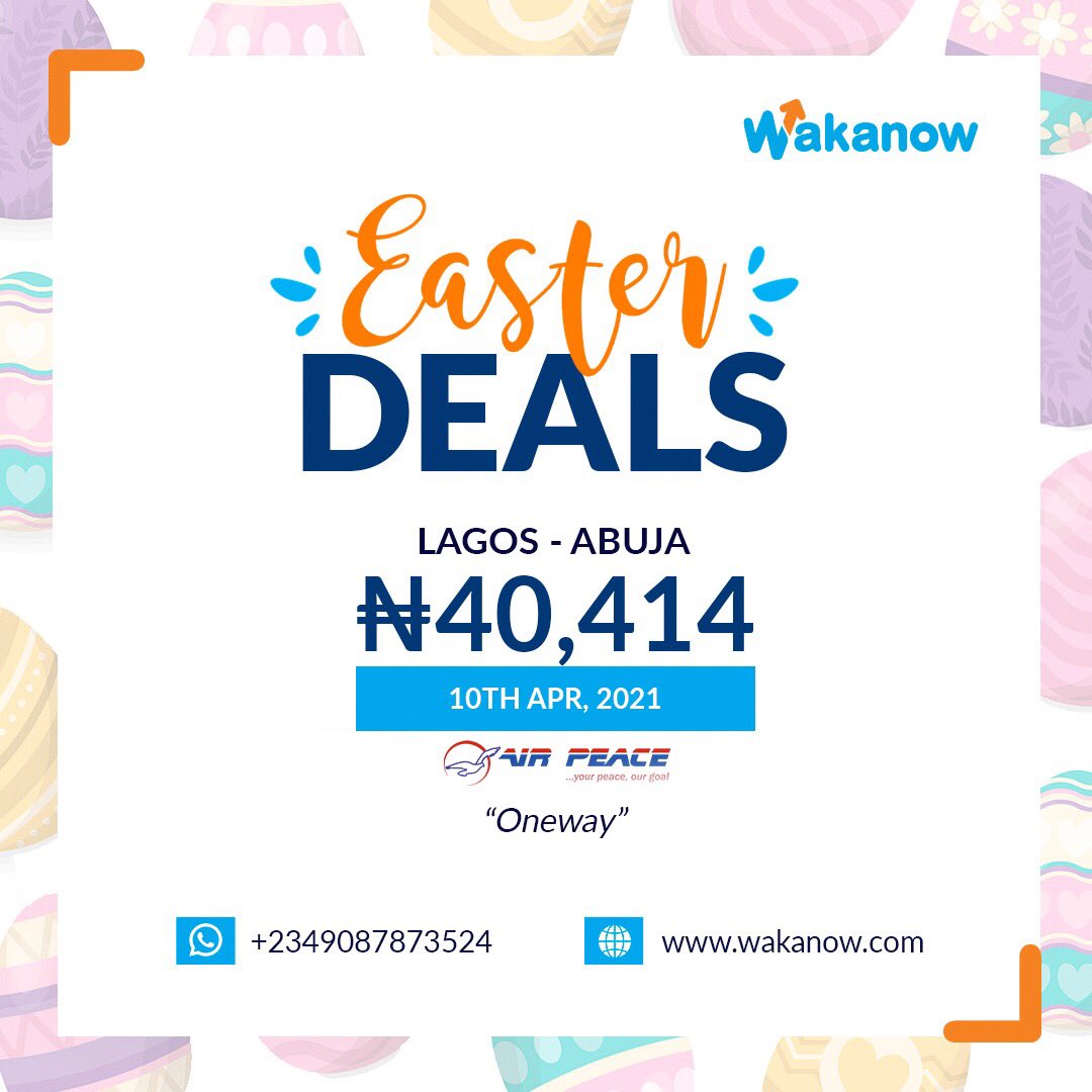 Wakanowdotcom's tweet photo. Here are fantastic flight deals from us to enable you spend #Easter with family & friends outside your city.
Hurry to https://t.co/9mKdr9i4jJ or whatsapp us on 09087873524 now to book.
#wakanow #wakanowdotcom #easter #easterdeals #eastertrips #letsgo #wemove #travel #flight https://t.co/CKjwWAYSoh