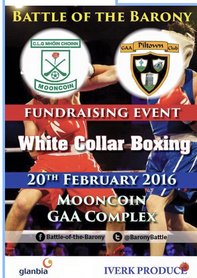 MooncoinGAA's tweet photo. Don’t forget to subscribe to our YouTube channel (free) to watch tomorrow nights historic bouts 😜. The first six fights listed below will be shown this Saturday.  
https://t.co/MvtMxsZm2T
🤛🤛🤛
@GaaPiltown @PiltownCamogie @MooncoinCC 
#battleofthebaronies https://t.co/BP9ocT3G3l