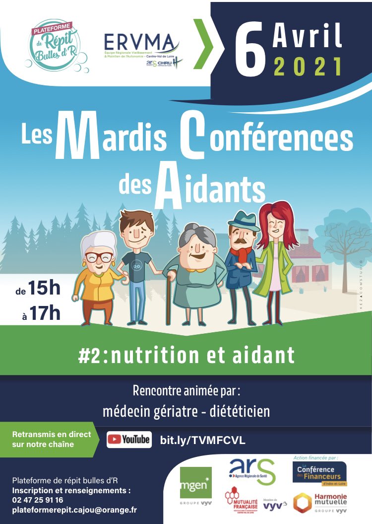 ERVMAcvdl's tweet photo. Pour rappel: 
2ème « Mardis Conférences des #Aidants » 😁 Informations et sensibilisations destinées à ces personnes si importantes! 

RDV le 6 avril pour le thème « nutrition et aidant » 
En accès libre  ➡️ https://t.co/8dln3T84G3…

Lien à faire circuler +++ ! Merci 🙏 https://t.co/ERlq5Sqzc9