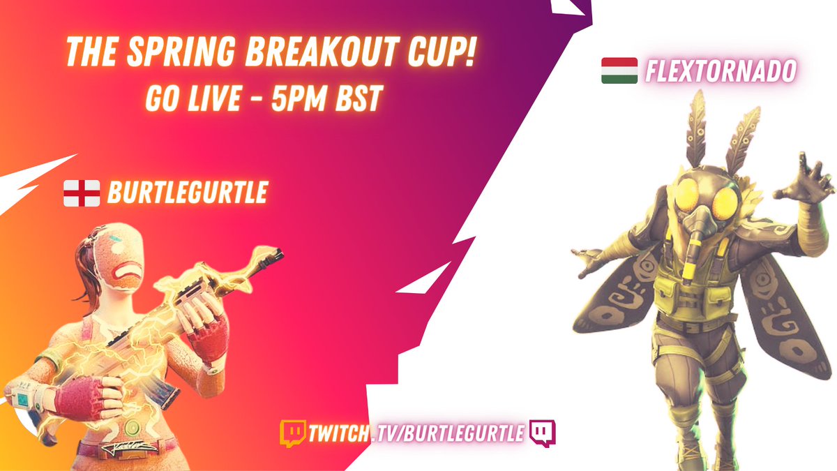 BurtBikes's tweet photo. 🏆The Spring BreakOut Cup! LIVE TONIGHT! 🏆

🌪️Featuring @FlexTornado 🌪️

🍞Can we secure the "Egg Skin" Bread? 🍞

🎥Go Live - 5pm BST - https://t.co/k5wVLip2QN 🎥

#Fortnite #SpringBreakoutCup #FortniteCompetitive https://t.co/cXDfmsULnI