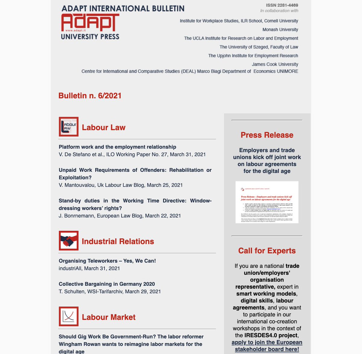 ADAPT_bulletin's tweet photo. Check out the new #ADAPTInternational Bulletin Newsletter 6/2021!
https://t.co/NMv2PxFKD8
#platformwork #unpaidwork #workingtime #collectivebargaining #creativelabour #adultlearning #bigdata #OSH #genderpaygap #ElderlyCare #CallforExperts https://t.co/yjdJwMNlT7