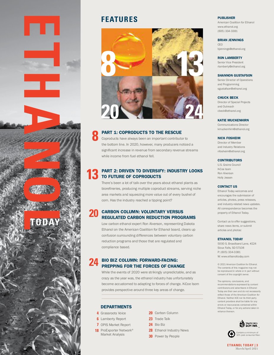 EthanolToday's tweet photo. The latest issue is jampacked with a variety of articles. From a two-part cover story covering the latest in coproducts & diversification to new #biobiz & #carbon columns, you'll want to make sure to read this issue!
https://t.co/RfNrlhc5KJ https://t.co/dqwhMGeNmF