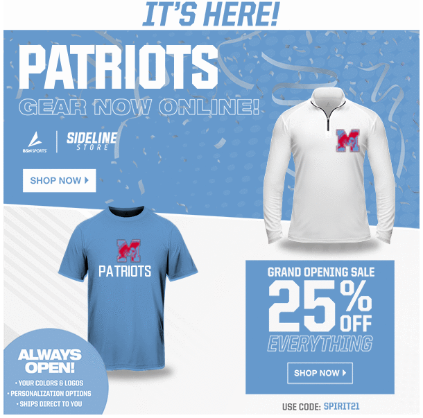 JL Mann Athletics Sideline Store is now open.  Grand opening special 25% off using code SPIRIT21. Order now 
sideline.bsnsports.com/schools/south_… 
<a href="/JLMannFB/">J L Mann Football</a> <a href="/JLMannVball/">J.L. Mann Volleyball</a> @manngbb19_20 <a href="/JLMannHoops/">J.L Mann Basketball</a> <a href="/JLMannBaseball/">JL Mann Patriots Baseball</a> <a href="/ladypatslax/">JL Mann Girls Lacrosse</a> <a href="/MannLax/">JL Mann Lacrosse</a> <a href="/MannGirlsSoccer/">JLMannPatriotsSoccer</a> <a href="/jlmannboysoccer/">JL Mann Boys Soccer</a>