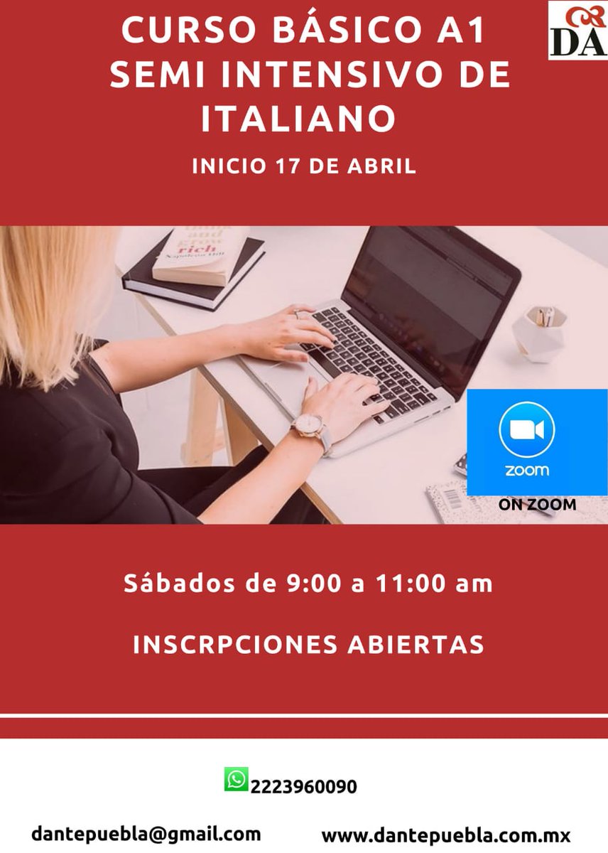 Curso de italiano a distancia online en Zoom nivel básico A1. En <a href="/dantetlaxpue/">dante.globaltlax</a> #dantepue Inicia 17 de abril.