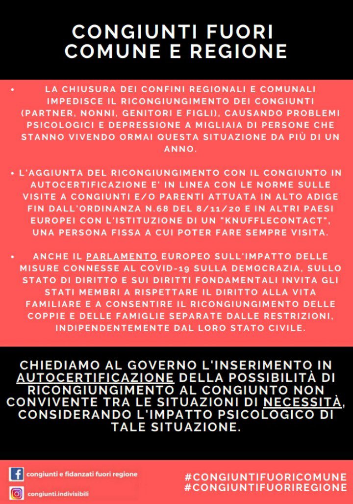 princi_pezza's tweet photo. @ChiaraFerragni Dicono BASTA anche i #congiuntifuoriregione #congiuntifuoricomune, separati anche per mesi dai familiari o #PartnerNonConviventi, perchè da sei mesi si bloccano gli spostamenti senza prevedere una deroga chiara sul ricongiungimento! https://t.co/C43G9eTlGE