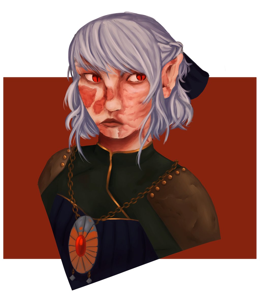 Mothrillus's tweet photo. Tbh i love drawing my D&amp;D characters but this ones getting a little out of hand with the scarring #art #artwork #Illustrations #digitalartwork #digitalpainting #dnd #halfelf #warlock #dndart #dnd5e #DnDcharacter https://t.co/e2YHYQurmc