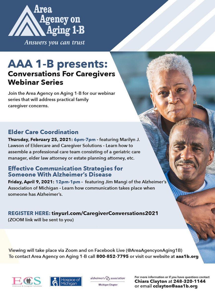 AAA1BResource's tweet photo. Friday, April 9th!
Effective Communication Strategies for Someone w/ Alz ft. @alzmichigan
REGISTER HERE: https://t.co/4wv8b1veA8
#AAA1B #ConversationsForCaregivers #Webinar #AlzheimersDisease #CaregiverResources https://t.co/rQ0fnu8xFW