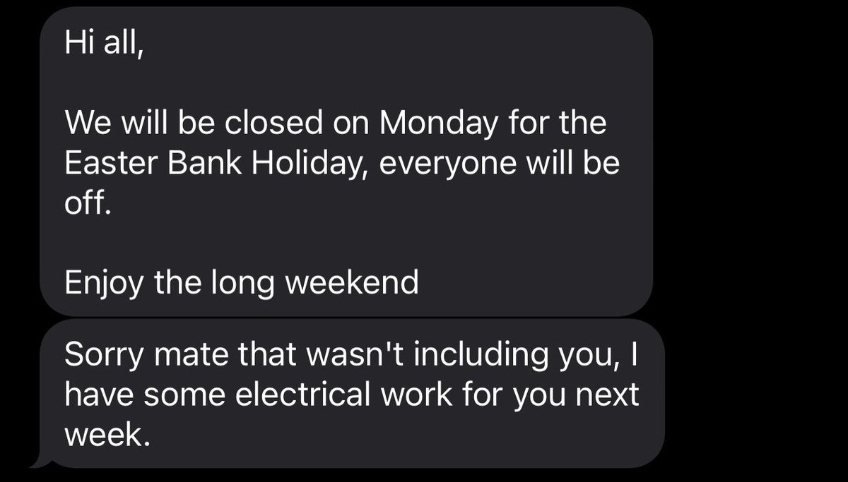 michaelbyrnek's tweet photo. My gaffer knows how to get the Easter weekend started 🤣 https://t.co/OCoeujBvWB