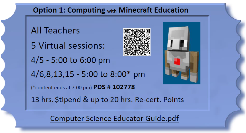 BSmrstick's tweet photo. HCPS is partnering with #MinecraftEdu , Prodigy Learning, @NCCE , @HCPSTechTrain and others to offer professional learning built around Coding &amp; Programing.  Registration is open now.  Don't miss these opportunities to @PlayCraftLearn in HCPS. #MIEExpert #NCCEChat @PlankLarry https://t.co/mVAgehq78w