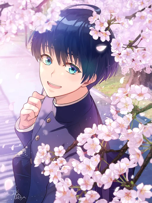 リクエストで頂きました「桜並木を歩く学ラン紬さん」描きあがりました??
お題をありがとうございました? 