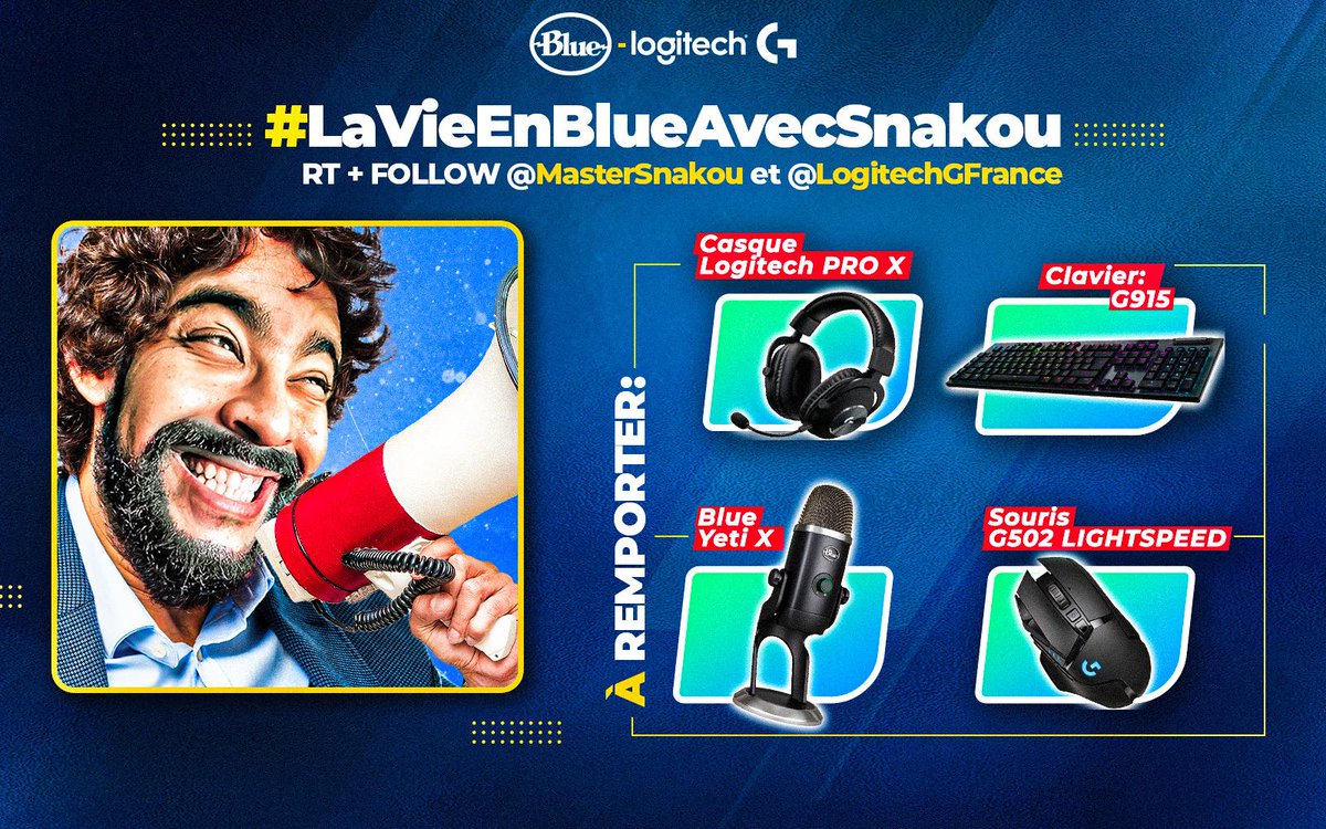 LogitechGFrance's tweet image. Bien sur qu&apos;on valide FORT @MasterSnakou  ! Et pour régaler ses soldats on vous fait gagner son stuff 😀

👉 Réponds avec #LavieenBlueavecSnakou
✅ RT + Follow @LogitechGFrance &amp;amp; @MasterSnakou