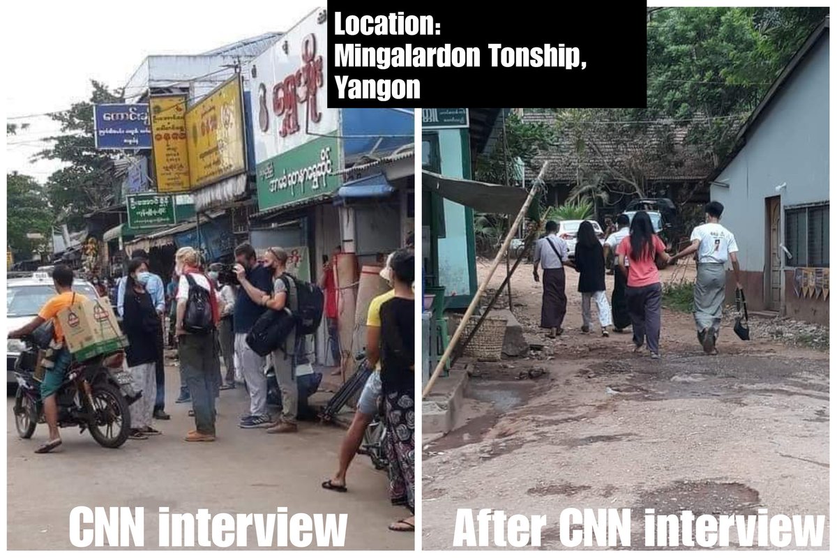 Junta military detained two civilians who interviewed with CNN <a href="/clarissaward/">Clarissa Ward</a> today at Mingalardon market in Yangon. 

#WhatsHappeninglnMyanmar 
#AgainstMyanmarMilitaryCoup 
<a href="/CNN/">CNN</a>