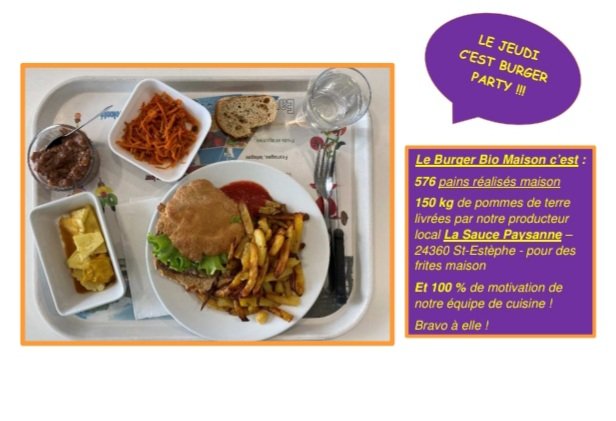 Cite_ADusolier's tweet photo. Et c'est parti avec le #JeudiBurgerParty !!! 🎉😋🍔🍟
Quel #bonheur manger à la cantine !
On se retrouve au mois de mai pour des nouvelles dégustations!
Prenez bien soin de vous.
#BurgerBioMaison #PainMaison #FritesMaison #LabelEcocert #CuisineBio #local #sain #durable https://t.co/V3tx0vJWK0