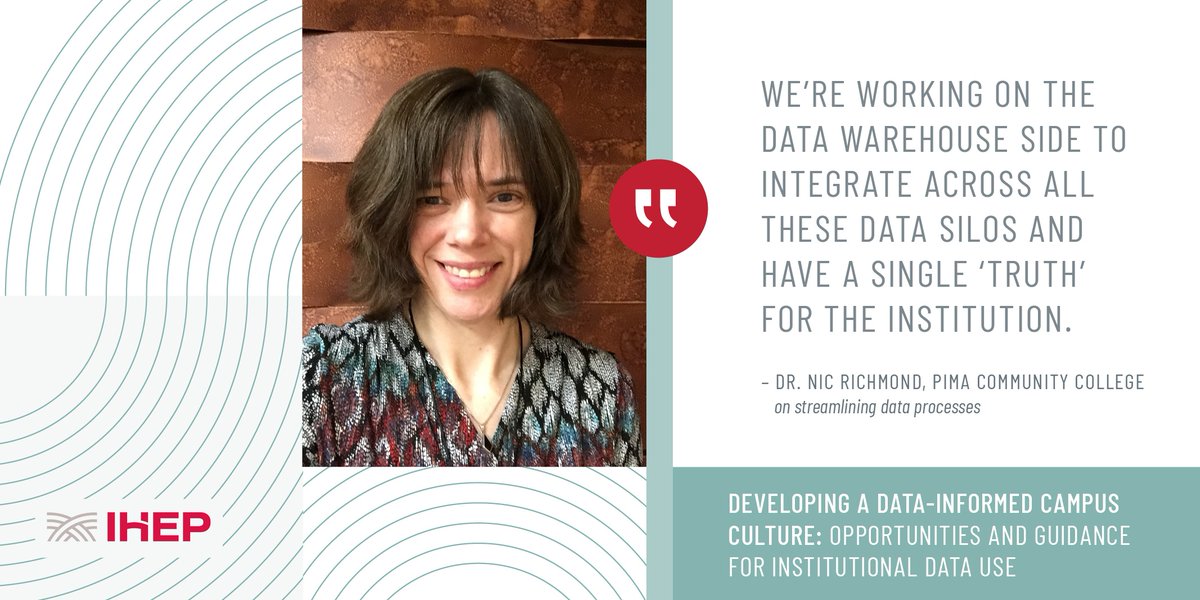 IHEPTweets's tweet photo. Our newest report makes recommendations to identify, strengthen, establish, develop, and invest in data to create a #DataInformedCampus to support success for #TodaysStudents.
Read insights from experts, including those from @pimatweets: https://t.co/jE5ctWNKIa https://t.co/W0nIwOr4rO