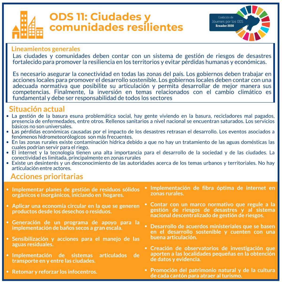 InvestoriaEc's tweet photo. #JovenesEcuador2030 te presentamos la propuesta de @ecuador2030 sobre 4 #ODS que requerimos que el siguiente gobierno incorpore. 

Trabajar por la igualdad de género, ciudades y comunidades sostenibles, accion por el clima y generación de alianzas son necesidades urgentes. https://t.co/6znV5iNr9P