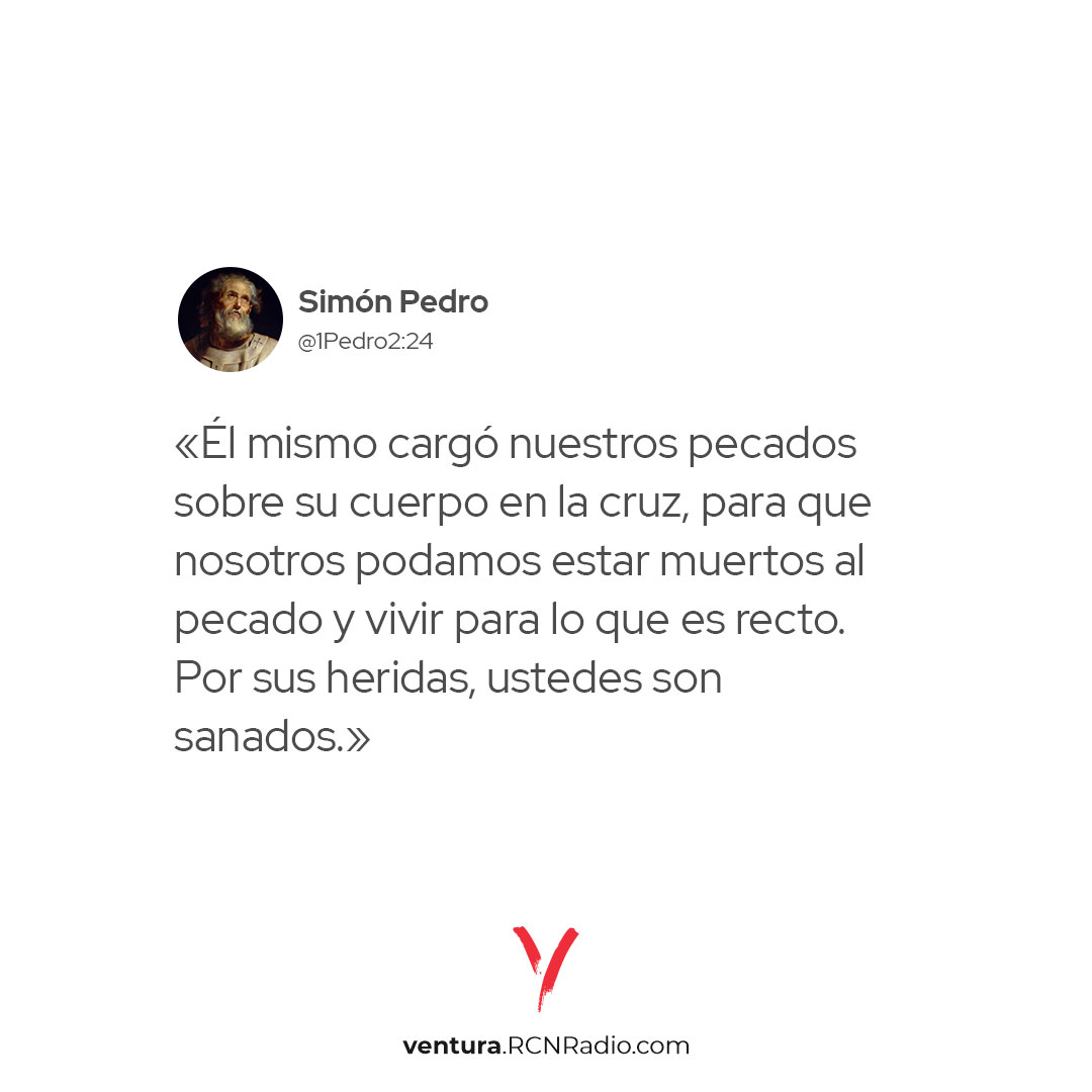 «Él mismo cargó nuestros pecados sobre su cuerpo en la cruz, para que nosotros podamos estar muertos al pecado y vivir para lo que es recto. Por sus heridas, ustedes son sanados.» 1 Pedro 2:24 (NTV) #PalabraDeDios #pascuas ventura.rcnradio.com