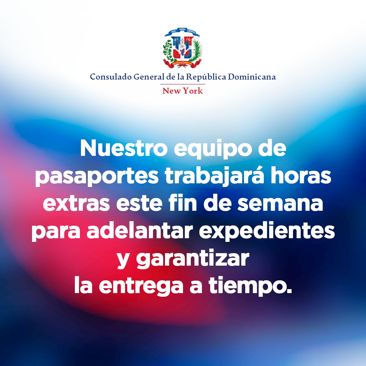 RDen_NY's tweet photo. Nuestro equipo de pasaporte trabajará horas extras este fin de semana para adelantar expedientes y garantizar la entrega a tiempo.
#ConsuladoDominicanony #consuldomny #NewYorkCity #dominicanosenny https://t.co/7O8X7WwEae