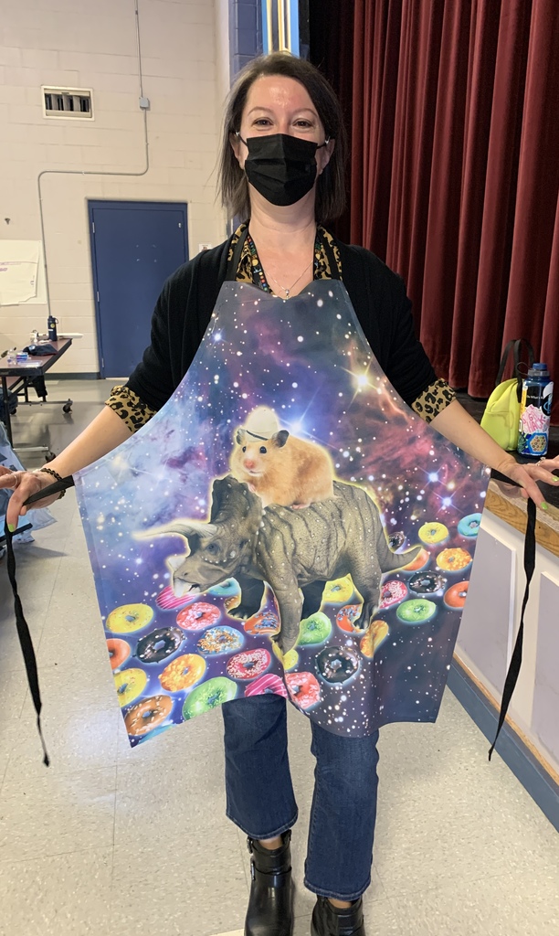 Nothing says Friday at #PondCoveSchool like a new lunch room apron + the one and only Mrs. Tasker. This is simply amazing! She is a ray of sunshine in our building, or maybe a shooting star? #FriYay