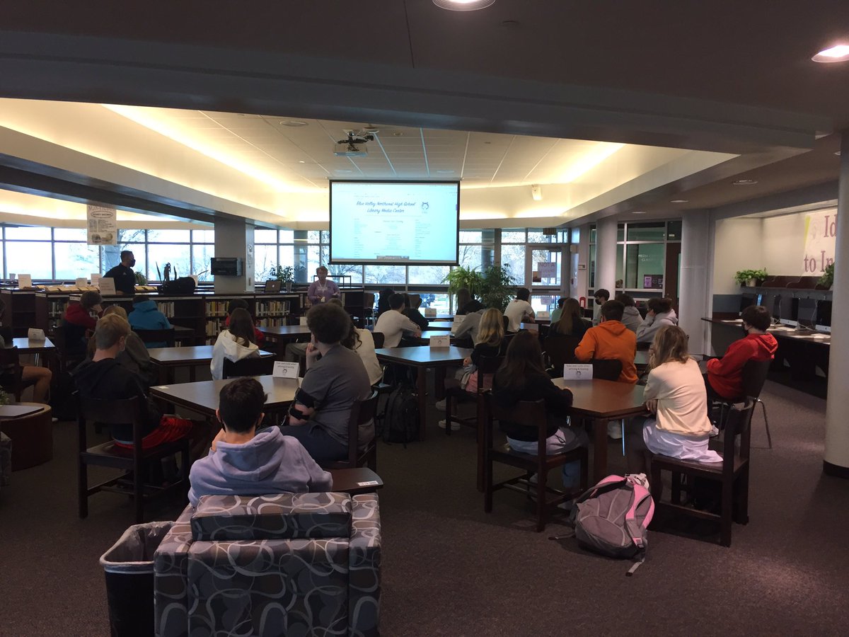 Ms. McCabe <a href="/bvnwlibrary/">Librarian</a> with a full house researching migration!