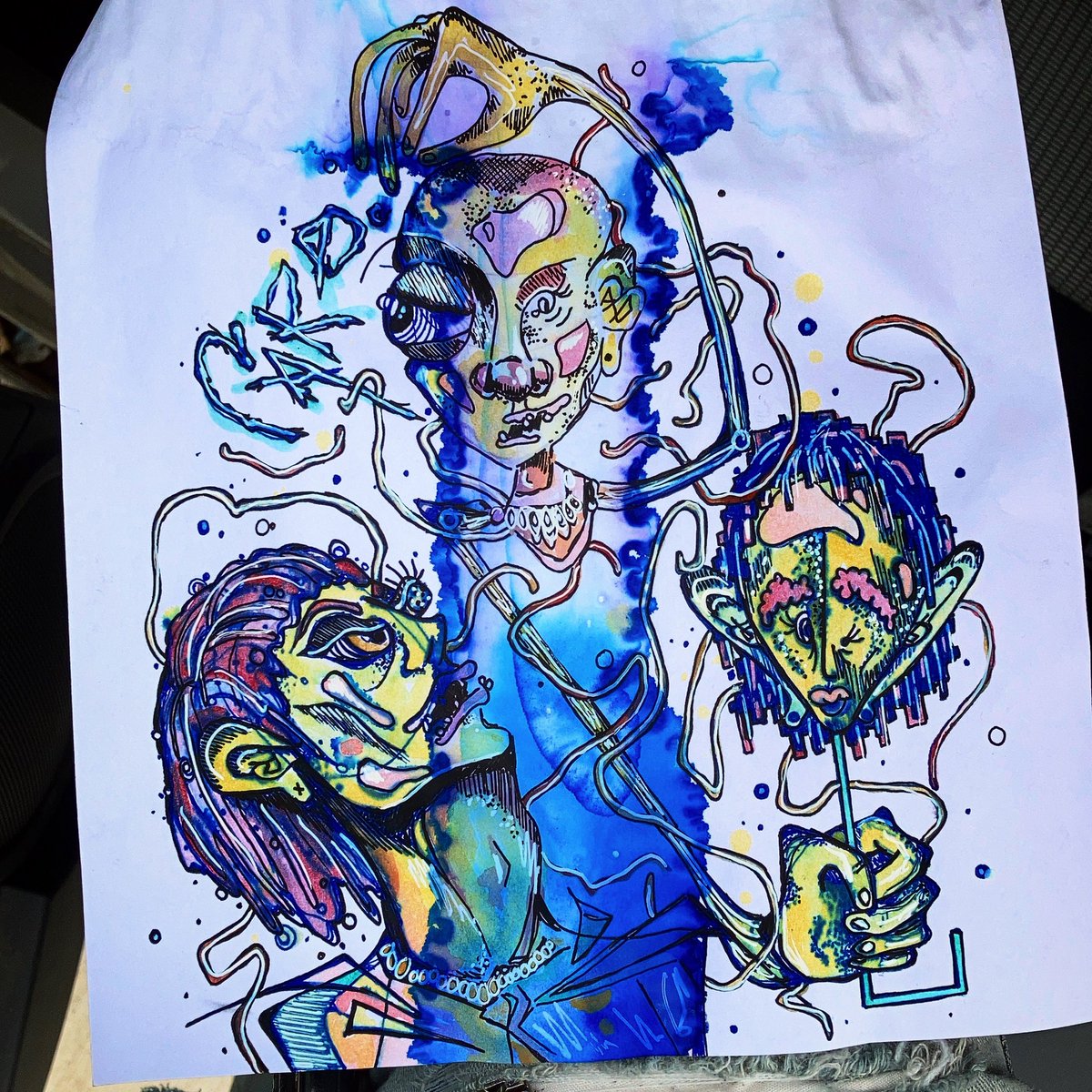 accidentally left this doodle in my car for an unknown period of time and the ink bled...kinda looks sick af