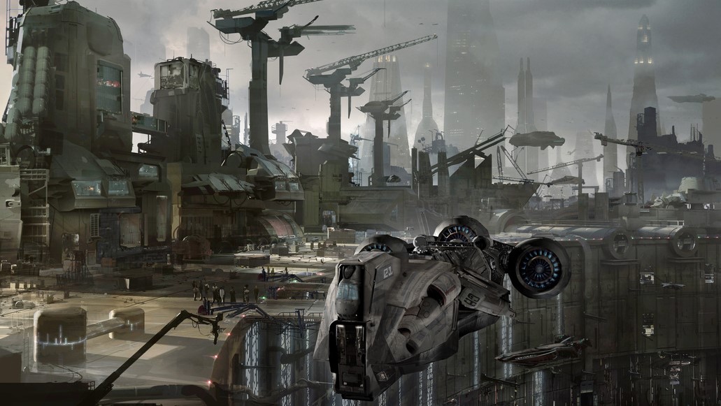 TheSpaceshipper's tweet photo. Star Wars 1313 (Lucasarts, canceled in 2013): Coruscant portal dockyard, artist unknown https://t.co/Wk6h58hWAo
