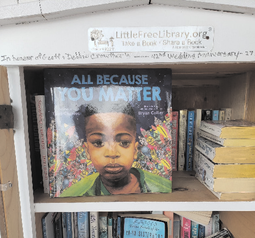 The newest addition to our Little Free Library is Caldecott winner All Because You Matter by Tami Charles  <a href="/scholasticcda/">Scholastic Canada</a> <a href="/LtlFreeLibrary/">Little Free Library®</a>