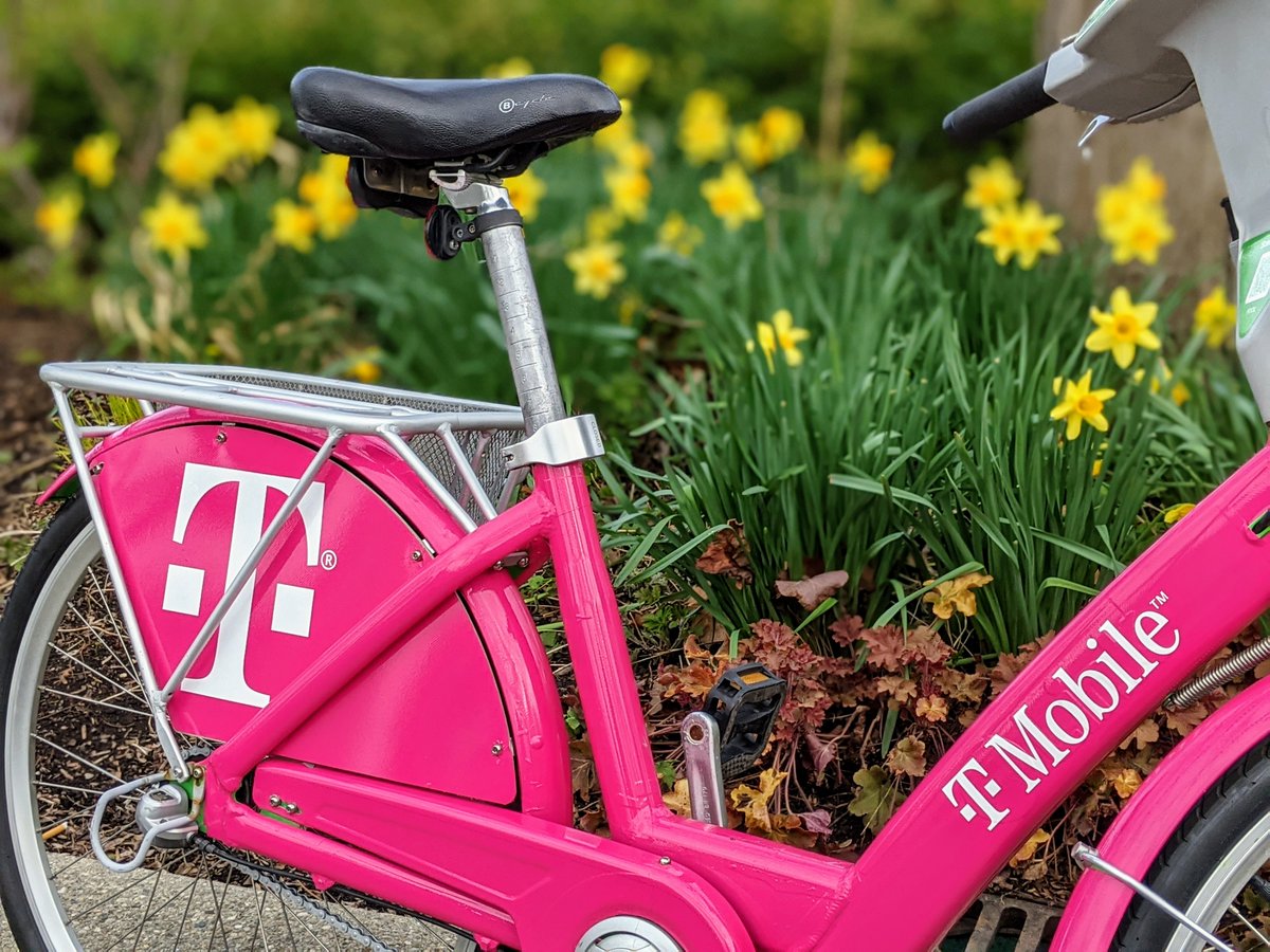LinkDYT's tweet photo. Pretty in magenta! Have you seen the new @TMobile  bike yet? Find it and ride it for your chance to win a Link shirt! Thank you T-Mobile for sponsoring Link! https://t.co/grFEtSM4oT