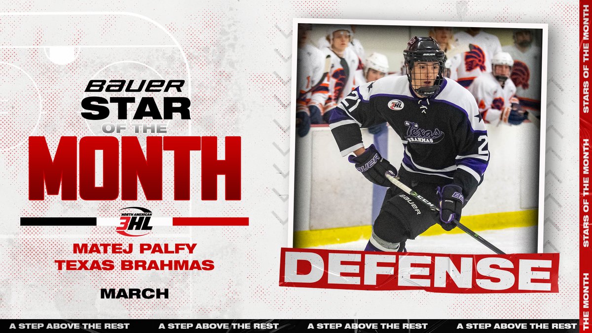 NA3HL's tweet photo. #NA3HL @BauerHockey Defenseman of the Month for March 2021: Matej Palfy, @TXBrahmas https://t.co/3MSb6srvdD https://t.co/DYXKkDXEJ8