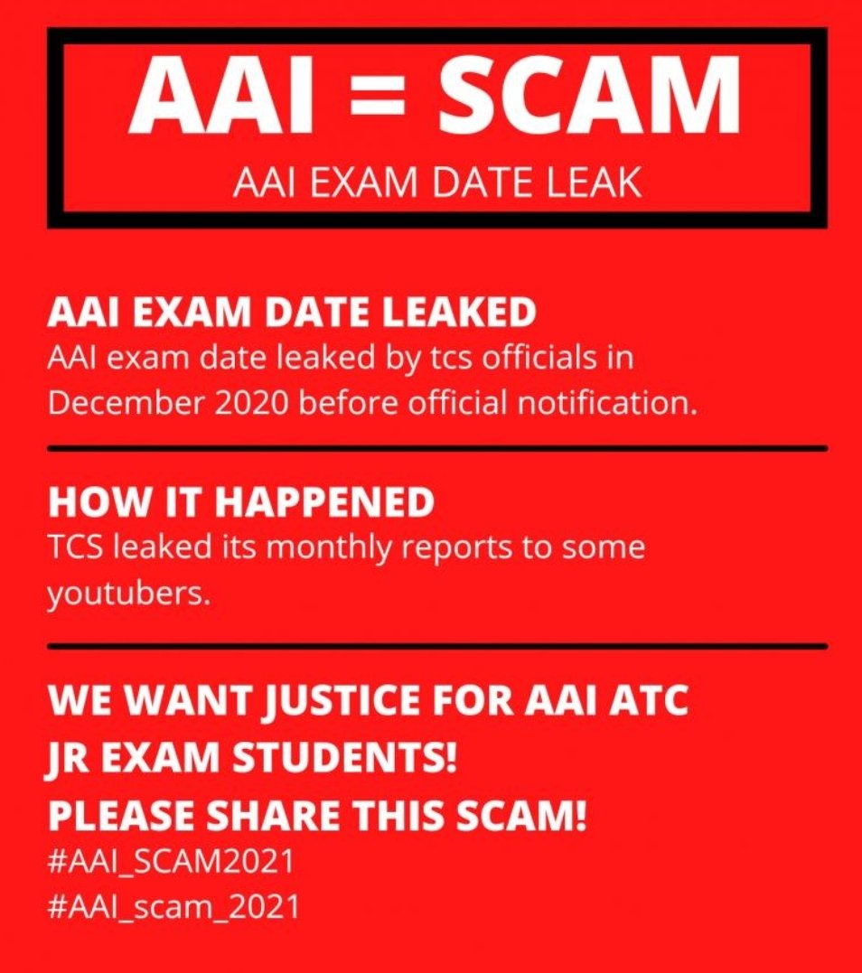For our better future .. Exam Date Leak is a Serious Matter which AAI / TCS = ATC MANI .. trying to hide #AAI_SCAM2021 #AAI_scam_2021 #AAI_ATC_SCAM #aai_atc_scam2021
