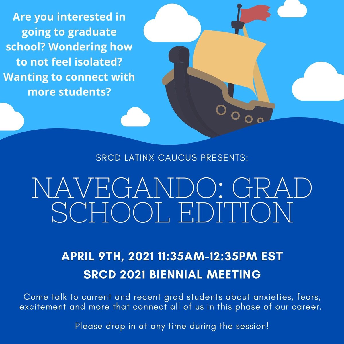 Current and future grad students: Join us at #SRCD21 for a discussion about navigating grad school hosted by <a href="/SRCDLatinx/">SRCD Latinx Caucus</a>