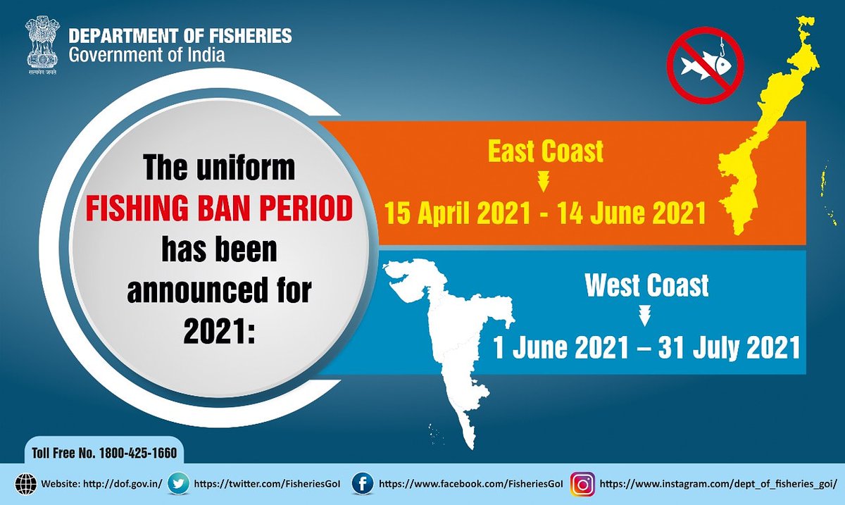 FisheriesGoI's tweet photo. Uniform Fishing Ban Period has been announced for 2021.
#Deptoffisheries #fishers #Aquapreneur #fishpreneur https://t.co/Yyeztzti4X