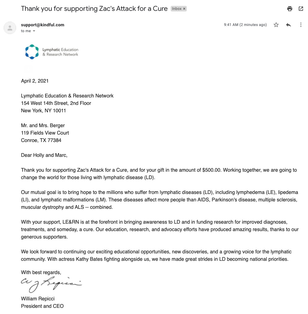 zacs_attack's tweet photo. ***DONATION ALERT!*** From Zachary's Charity Stream, this $500 donation will go toward lymphatic research! We are SO grateful for all who donated and participated in the stream! Thank you from all of us! #LymphaticMalformation #attackthecure
@Zacberg7 https://t.co/hxeal1FBYy