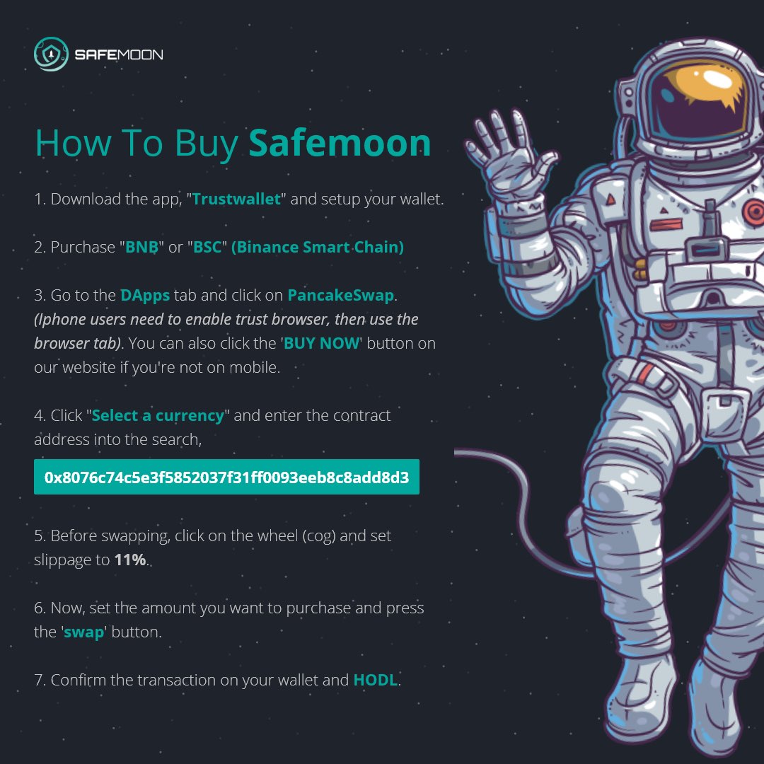 DynastyAxe's tweet photo. How to buy #SAFEMOON 👇🏼DON'T MISS OUT! LET'S GO TO THE MOON 💎🚀 https://t.co/9yAAtkaIK3
