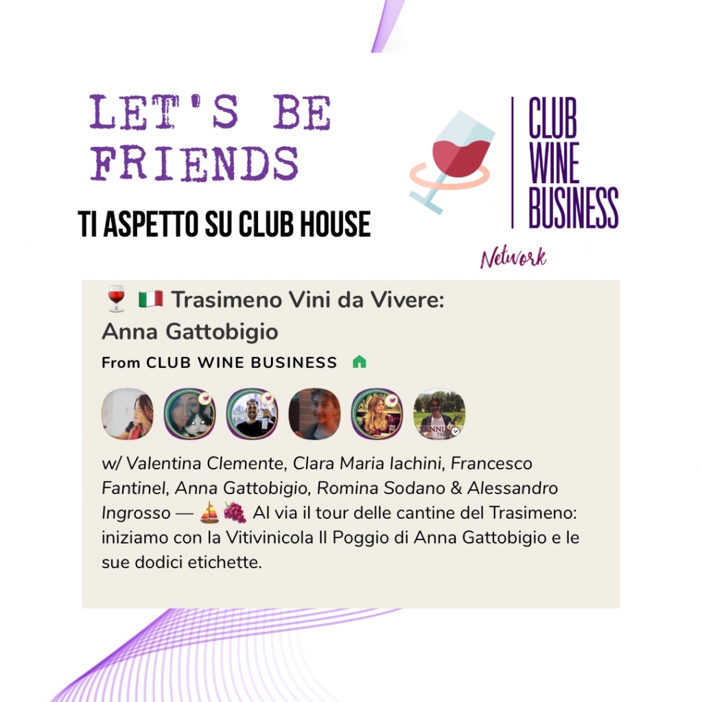 ClubWineBusine2's tweet photo. Siamo #LIVE su #ClubHouse @joinClubhouse con Valentina Clemente @SailV 
Trasimeno - vini da amare! Dagli Etruschi ai vignaioli moderni, sulle Strade dei Colli del Trasimeno ospite Vitivinicola il Poggio di Anna Gattobigio @RominaSodano @ClarettaBlu @francefantinel @tannin_time https://t.co/6zO4eOEKWk