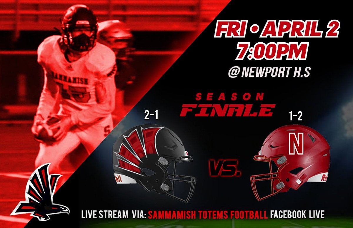 RedHawksFtbl's tweet photo. GAME DAY! Friday Night Lights in Factoria;
π
Friday, 4/2
π 7pm
π Newport H.S
πΉ Facebook Live (Sammamish Totems Football)
β
51Β°
π¦
ππ©β‘β«π΄π― #WingsUp #TotemsFootball #RedBlackAttack https://t.co/dIg1HEFr4w