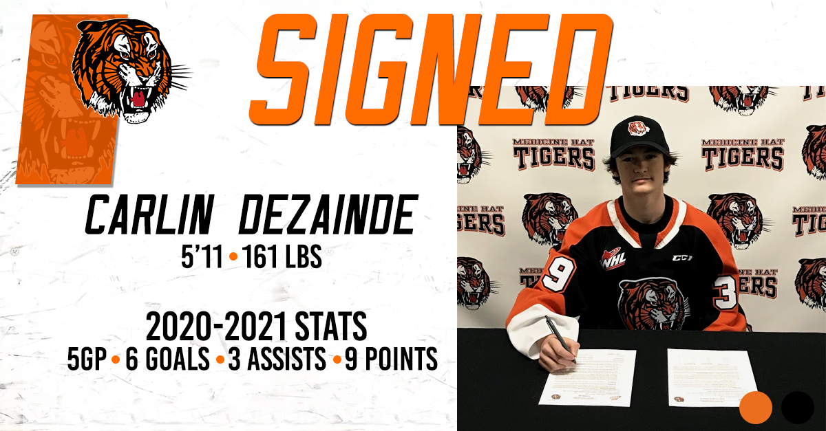 The Medicine Hat Tigers have signed forward Carlin Dezainde!

Read the release -> tigershockey.com/article/tigers…

#Tigershockey #medicinehat