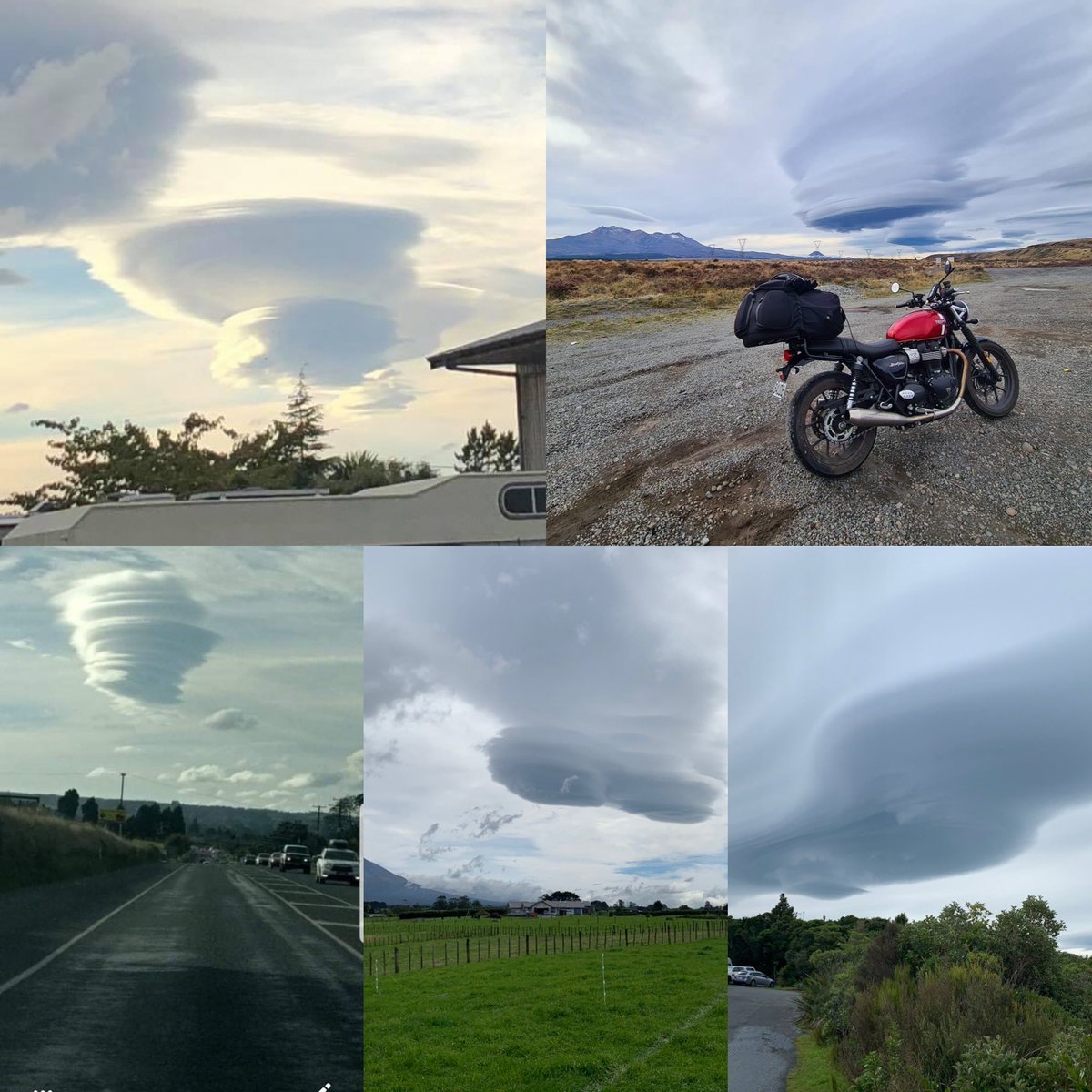 SleepyKizzy's tweet photo. Groovy lenticular cloud formations seen across the north island yesterday! Never known them to be so widespread. https://t.co/7pQQ3dBrlZ