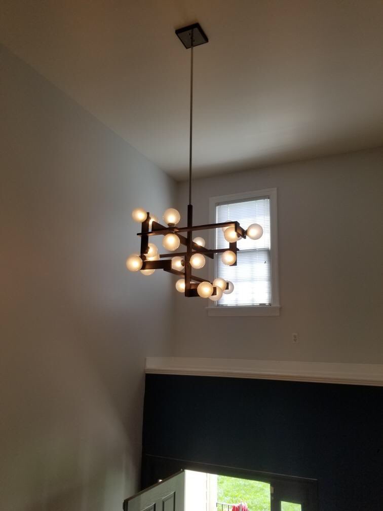 Chandelier installation in the foyer! It’s has style! 
#lightinstallation #chandelier #lightinspo #connectandserve #Midlothian #Electricity #richmondelectricians