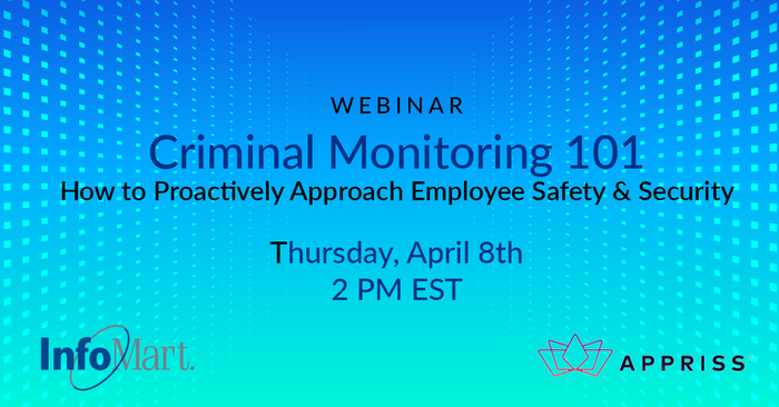ByTammyCohen's tweet photo. Join InfoMart & Appriss as we dive into the latest innovation in #backgroundscreening.
Criminal Monitoring 101: How to Proactively Approach Employee Safety & Security on April 8th at 2 pm EST: https://t.co/gBbOYzklYF
#TheScreenMachine #QueenofScreen https://t.co/AcTLV3xzjJ
